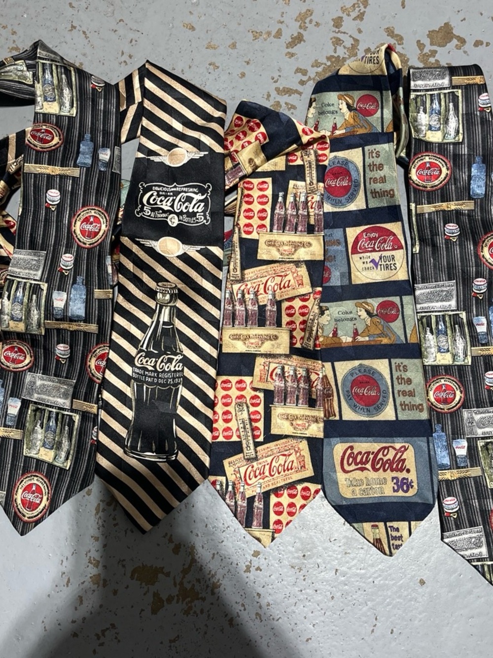 6 Coca Cola Men's Novelty Necktie - Black, Gold, Red Vintage Print